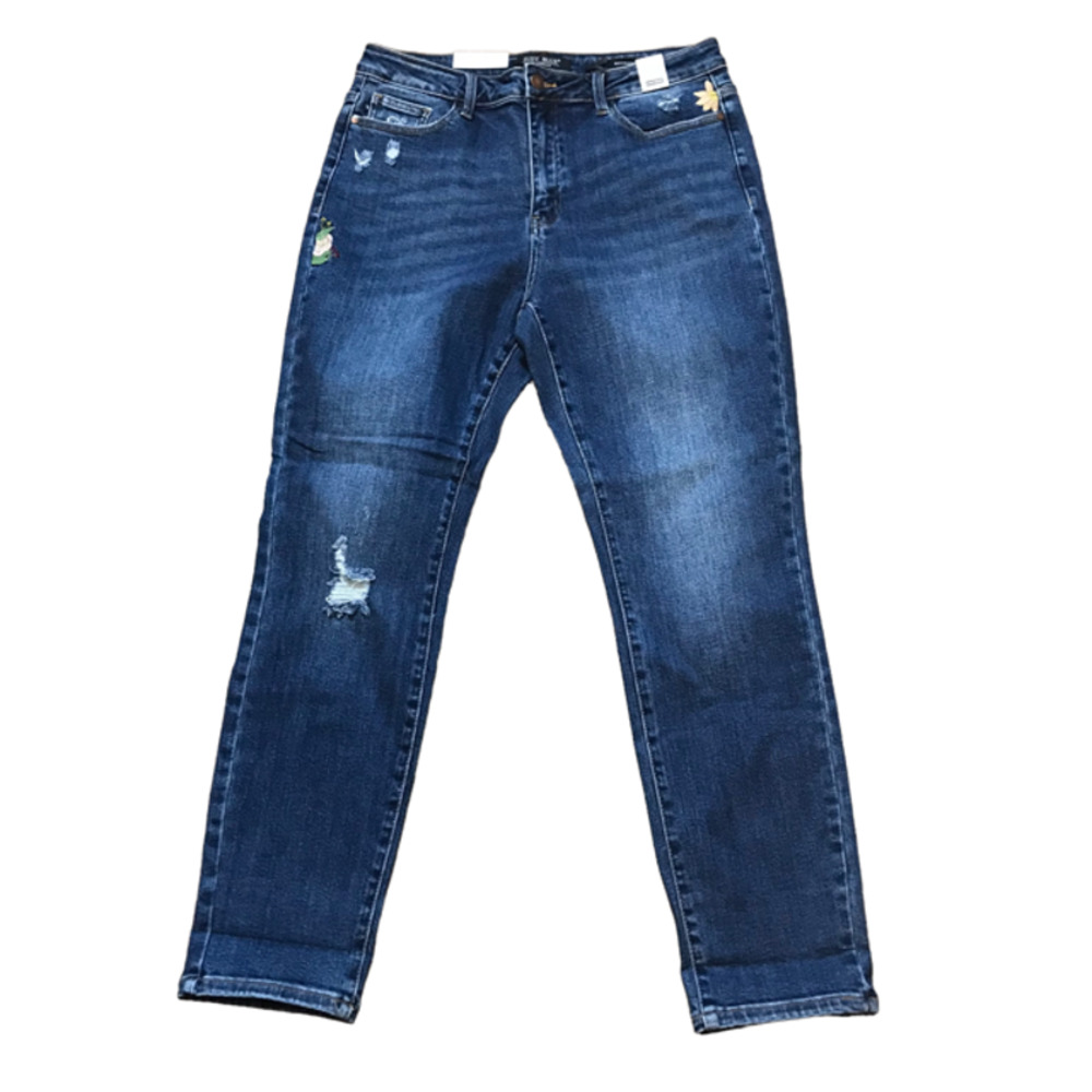 Judy Blue Floral  Distress Jeans High Waist NWT size 13/31 Boyfriend Fit Women